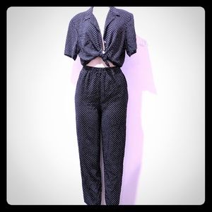 Vtg Polka Dot Summer Beach Top & Pants Set Outfit